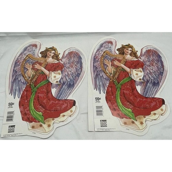 Vintage 2 Paper Magic Group Christmas Angel Playing Ark Die Cut Decoration 12” - Picture 9 of 14